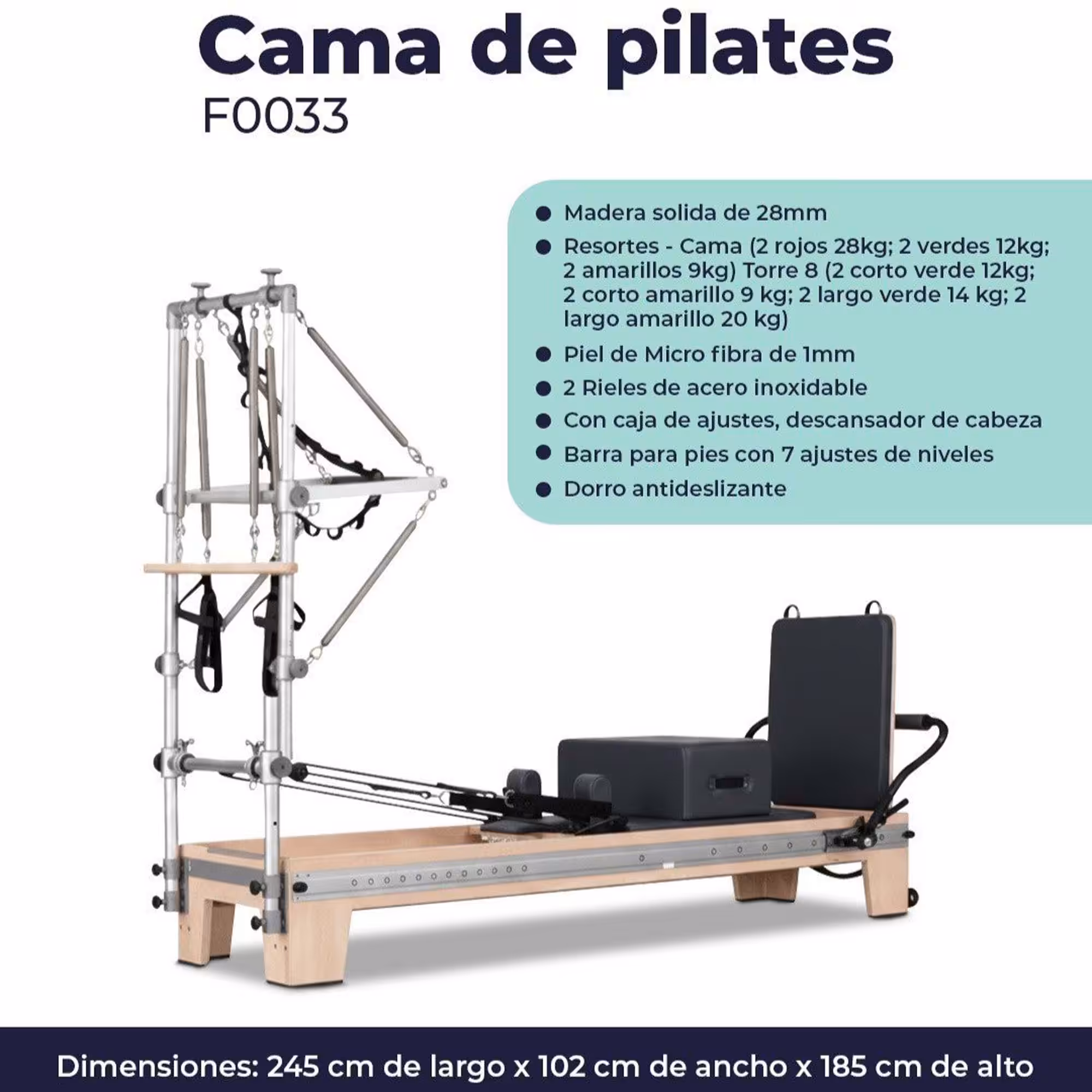 Mapple Wood Pilates Reformer, disponible en Fiteq Guatemala