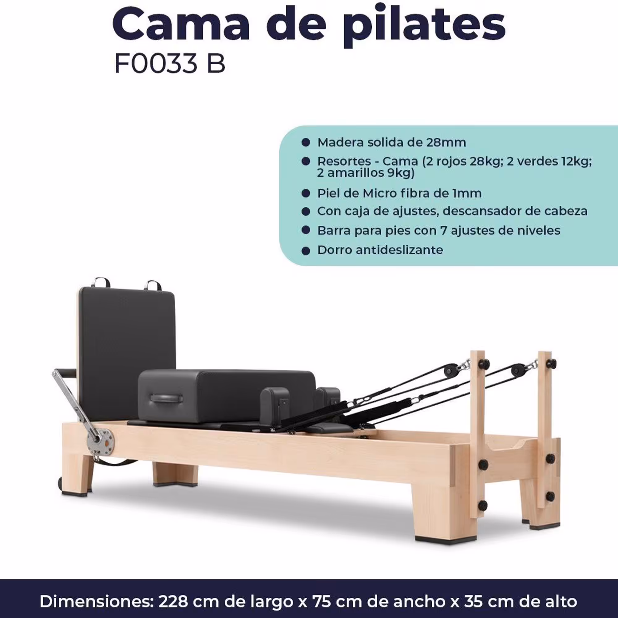 Mapple Wood Pilates Reformer B, disponible en Fiteq Guatemala