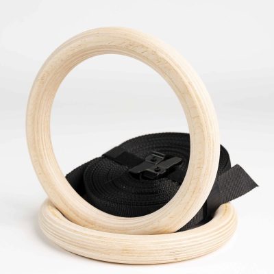 Aros olímpicos de madera con straps, disponible en Fiteq Guatemala